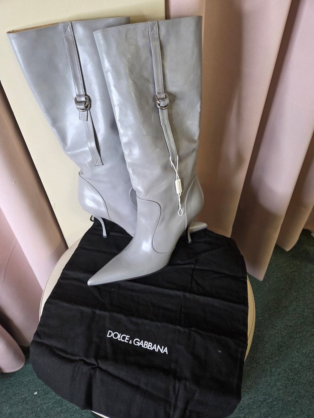 Dolce Gabanna Gray Leather Boot